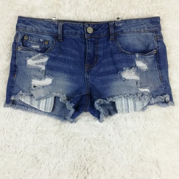 Aeropostale Womens‎ Shorts Shorty Blue Denim Medium Wash 2.5" Inseam Raw Hem 6 - Picture 1 of 9